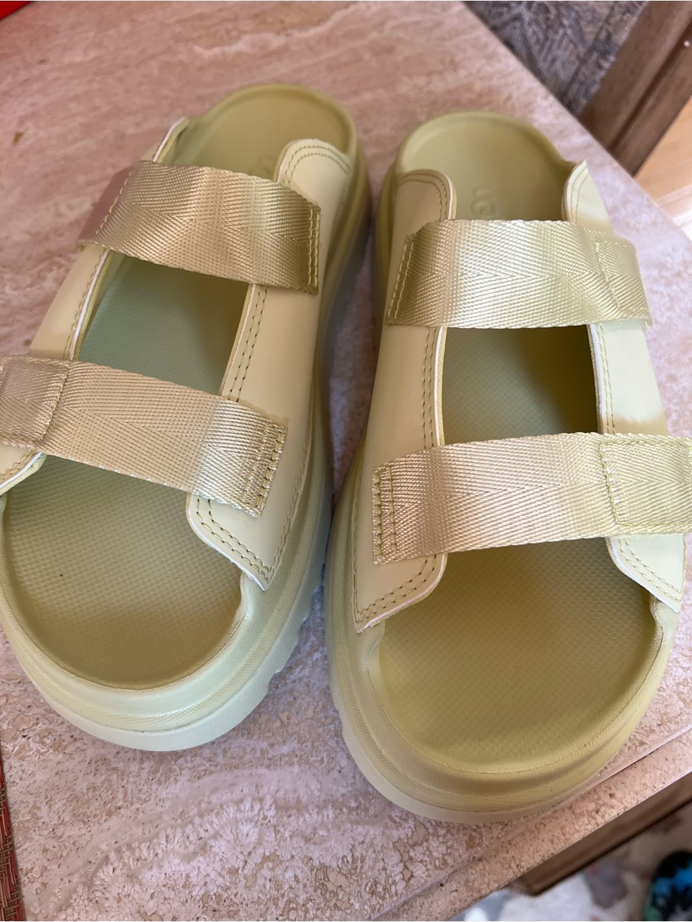 UGG Double-Strap Slide Sandals in Pale Lime